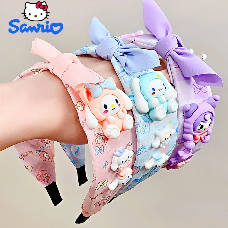 Sanrio Headband Kawaii Kuromi Mymelody Hello Kitty Cinnamoroll Pachacco Anime Cartoon Girl Children Wide Hair Clip Sweet Bow