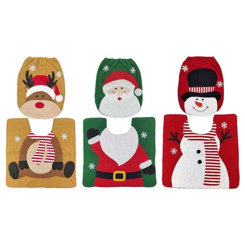 

Christmas Snowman Toilet Cover and Mat Bathroom Set Xmas Home Decor Party Accessories X3UC