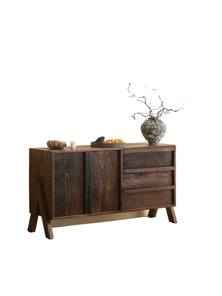 Old wood weathered wabi-sabi wind retro three-draw bucket cabinet Solid wood entrance locker B & B dining side cabinet