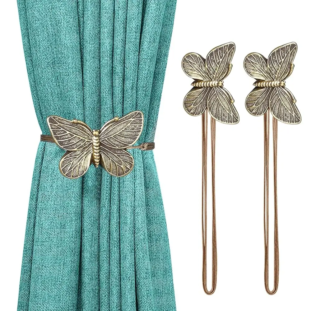 

Держатели для штор, 1 пара, винтажные, в форме бабочки, из смолы, с цветочным узором, ретро-декоративные магнитные держатели для оконных штор