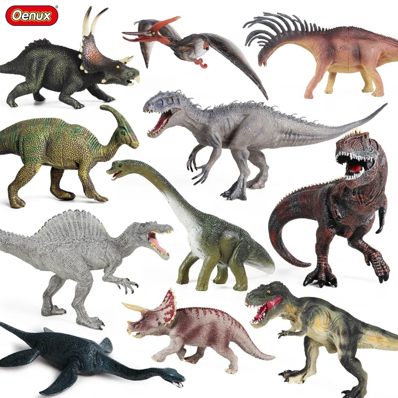 

Oenux Dinosaurs World Brinquedo Savage Jurassic Indominus Rex Spinosaurus Triceratops Action Figures Collection Toy Kids Gift