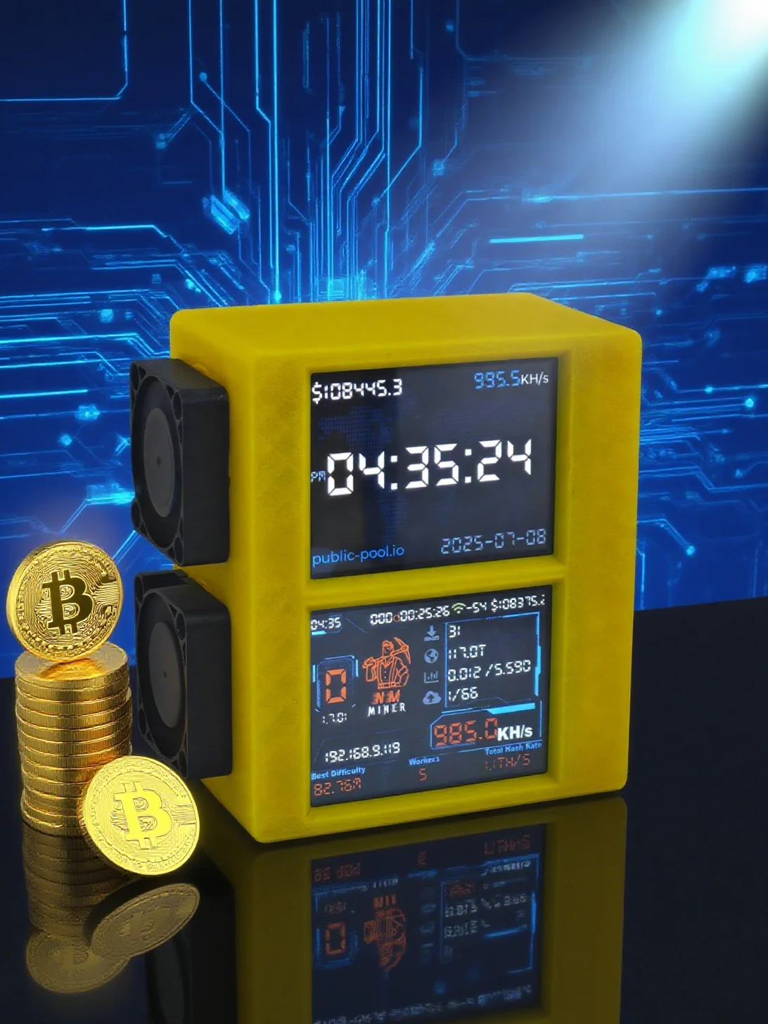 NMMiner Nerdminer V2 BTC Solo Miner Dual Screen Bitcoin Crypto Miner 2020KH/S With Fan BTC Solo Miner For Lottery