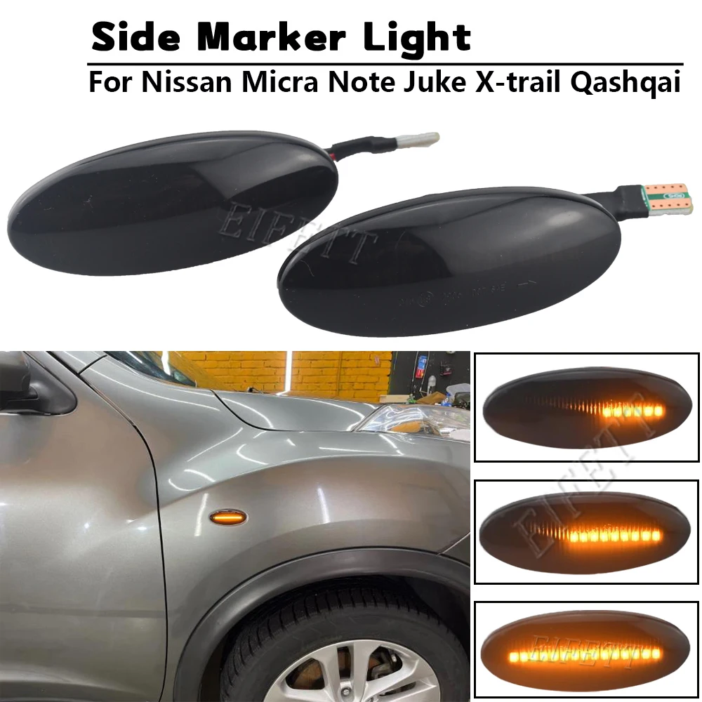 1Pair Car LED Dynamic Side Marker Turn Signal Light For Nissan Qashqai J10 X-trail T31 Cube Juke Leaf Micra K13 Note E11 NV200