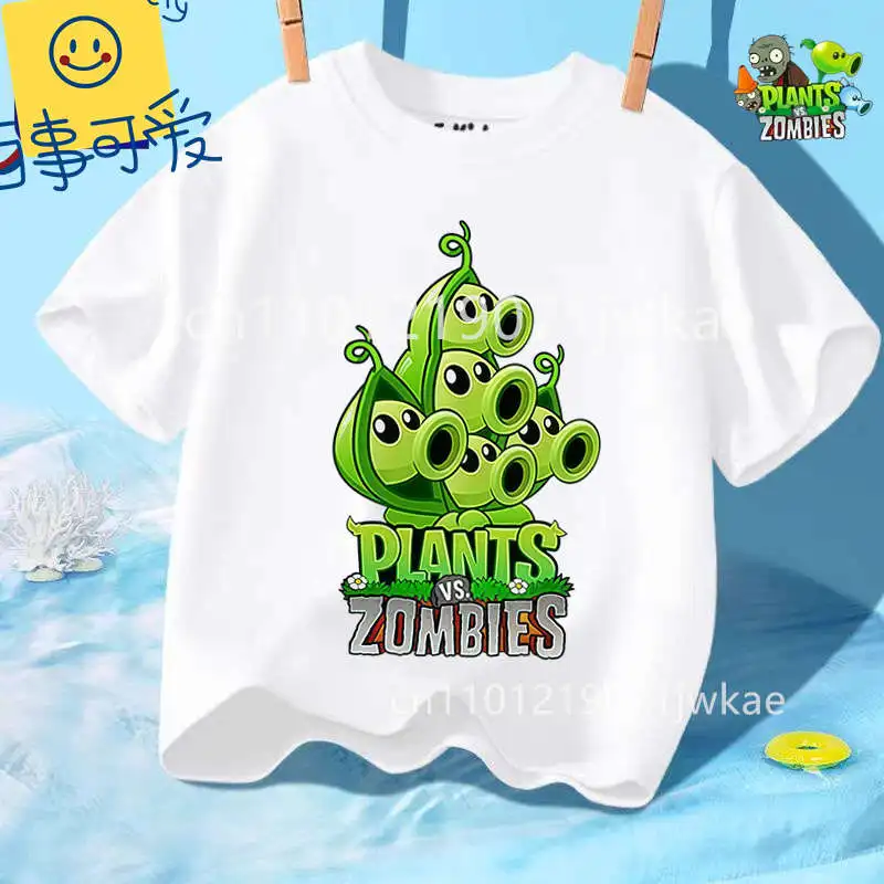 Fashion Children T Shirt Plants Vs Zombies Cute Kawaii Design Boys Girls Summer Street Style Crew Neck Outfit 3-12 Years