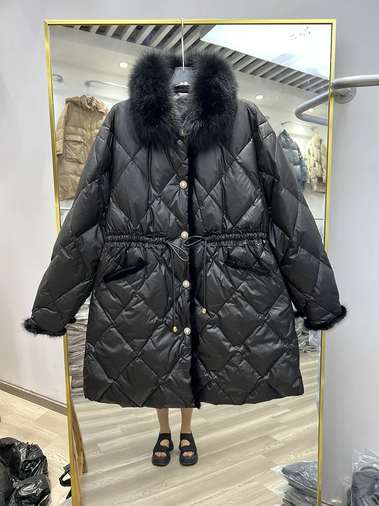 2023 New Female Loose White Duck Down Jackets Ladies  Real Fox Winter Women Winter New Down Coats Thick Warm Long Overcoats