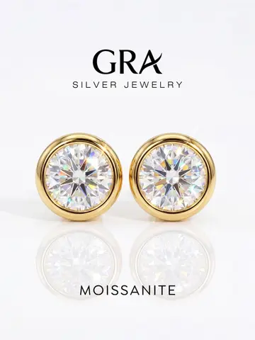 Real 0.5-1ct Moissanite Diamond Luxury Round Stud Earrings for Women 925 Sterling Silver Wedding Earring Fine Jewelry Gifts