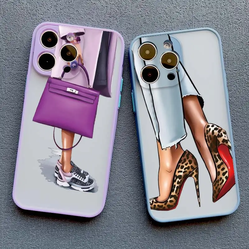 Girl Women Coffee Miss Phone Case For iphone 12 11 14 13 15 Pro Max X XS MAX XR SE 2020 7 8 Plus Fashion Lady High Heel Covers