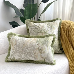 Home Decorative Pillow Case Light Green Rainforest Plant Leaves Woven Sofa Lumbar Cushion Cover 18x18