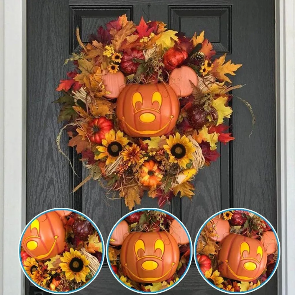 

Halloween Fall Pumpkin Mickey Wreath For Front Door With Pumpkins Artificial Maples Sunflower Autumns Harvest Holiday Greater