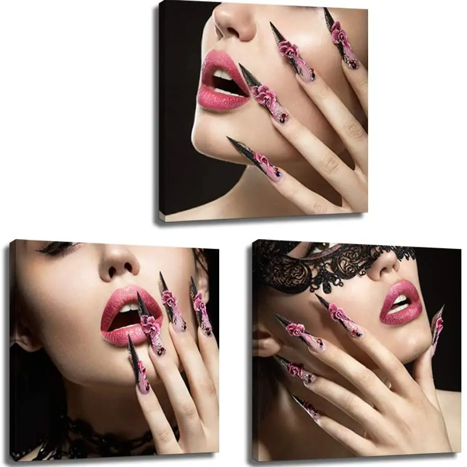 3 Pcs Fashion Woman Beauty Nail Manicure Make up Salon Posters Wall Art Canvas Pictures Home Decor HD Paintings Room Decorations