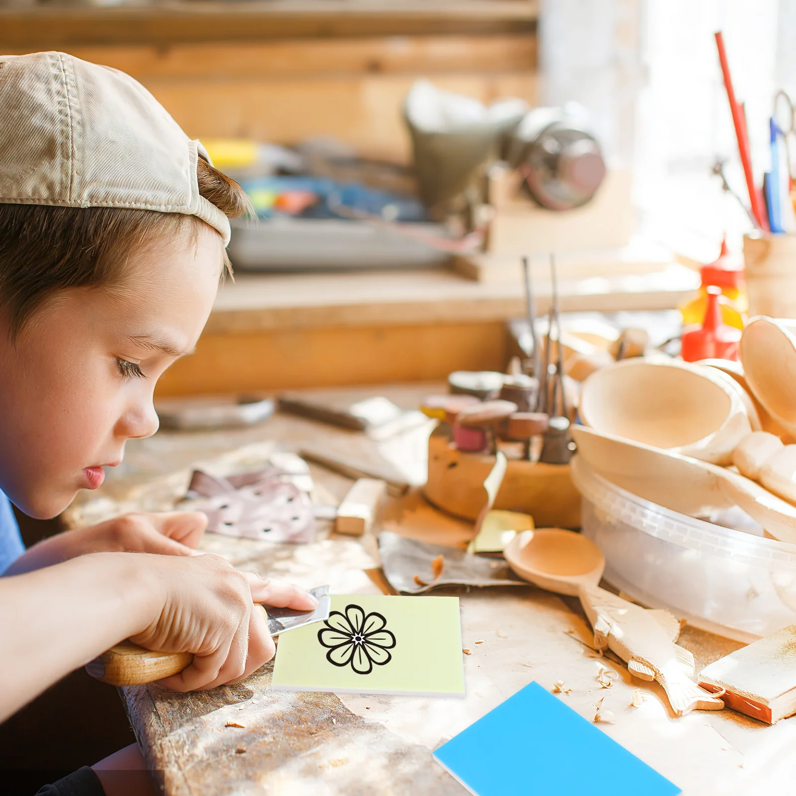 

4Pcs DIY Rubber Stamp Blocks Fine Detail Carving Material for Printmaking Engraving Artists Craft Enthusiasts Tools