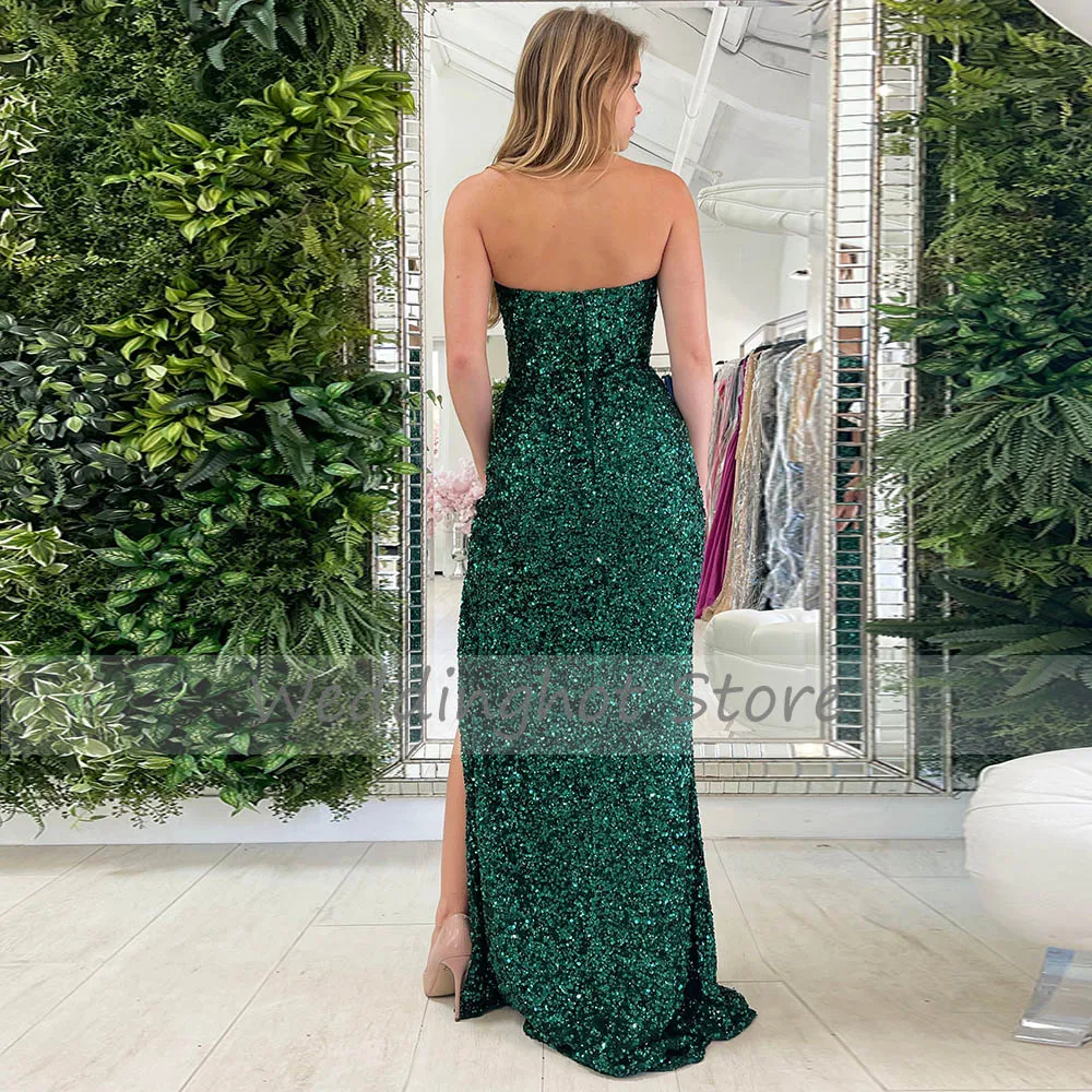 Vestido de noche con lentejuelas para mujer, vestido de noche sin tirantes Sexy, verde esmeralda, sirena, largo, para fiesta, 2022