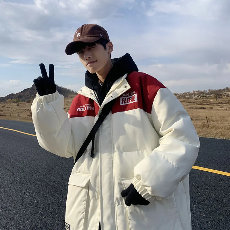 

Утепленная хлопковая куртка для мужчин: зимняя модная уличная одежда, эксклюзивный дизайн, теплая повседневная верхняя одежда с защитой от пуха