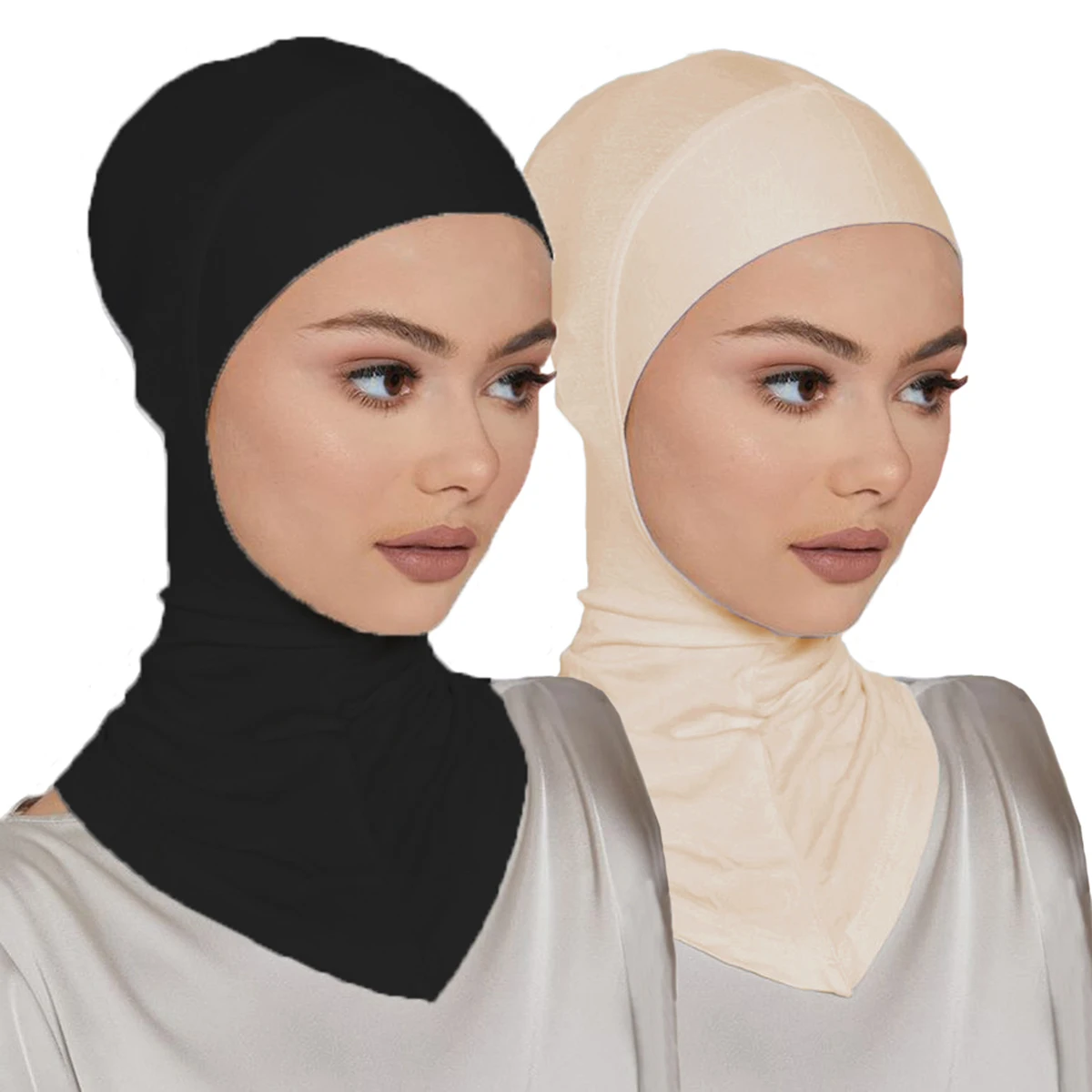 2-piece Muslim inner hat women's headscarf versatile solid color headscarf Islamic elastic headscarf ready to wear headscarf