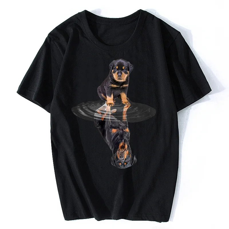 Funny Rottweiler Reflection Dog Lovers Gift Mens T-Shirt. Summer Cotton Short Sleeve O-Neck Unisex T Shirt Oversize Streetwear