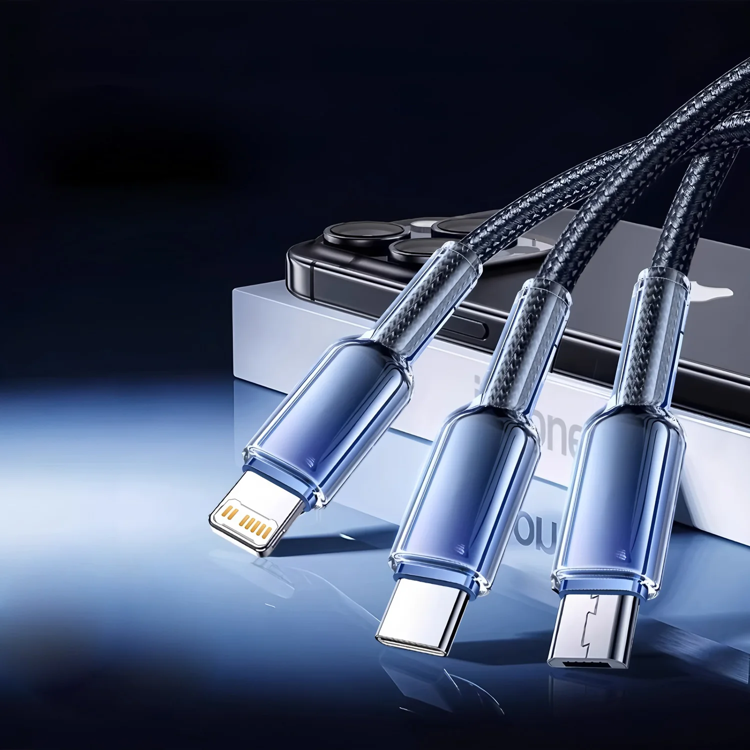 1/2 قطعة 3 في 1 240 واط USB نوع C كابل آيفون 14 برو ماكس 3 في 1 USB كابل شحن كابل مايكرو لسامسونج شاومي هواوي