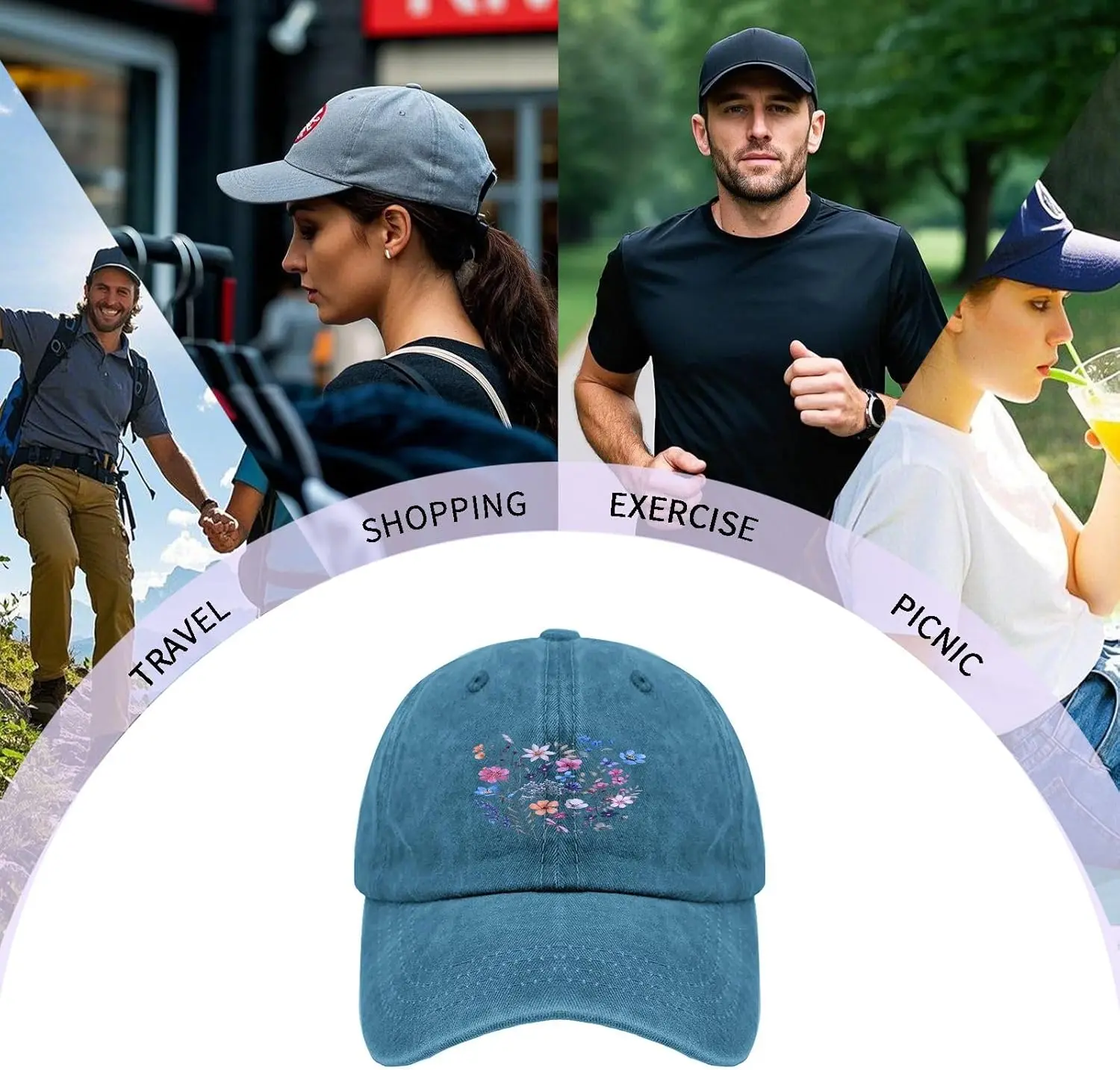 Wildflower Floral Flowers Hat for Women Funny Washed Distressed Baseball Cap