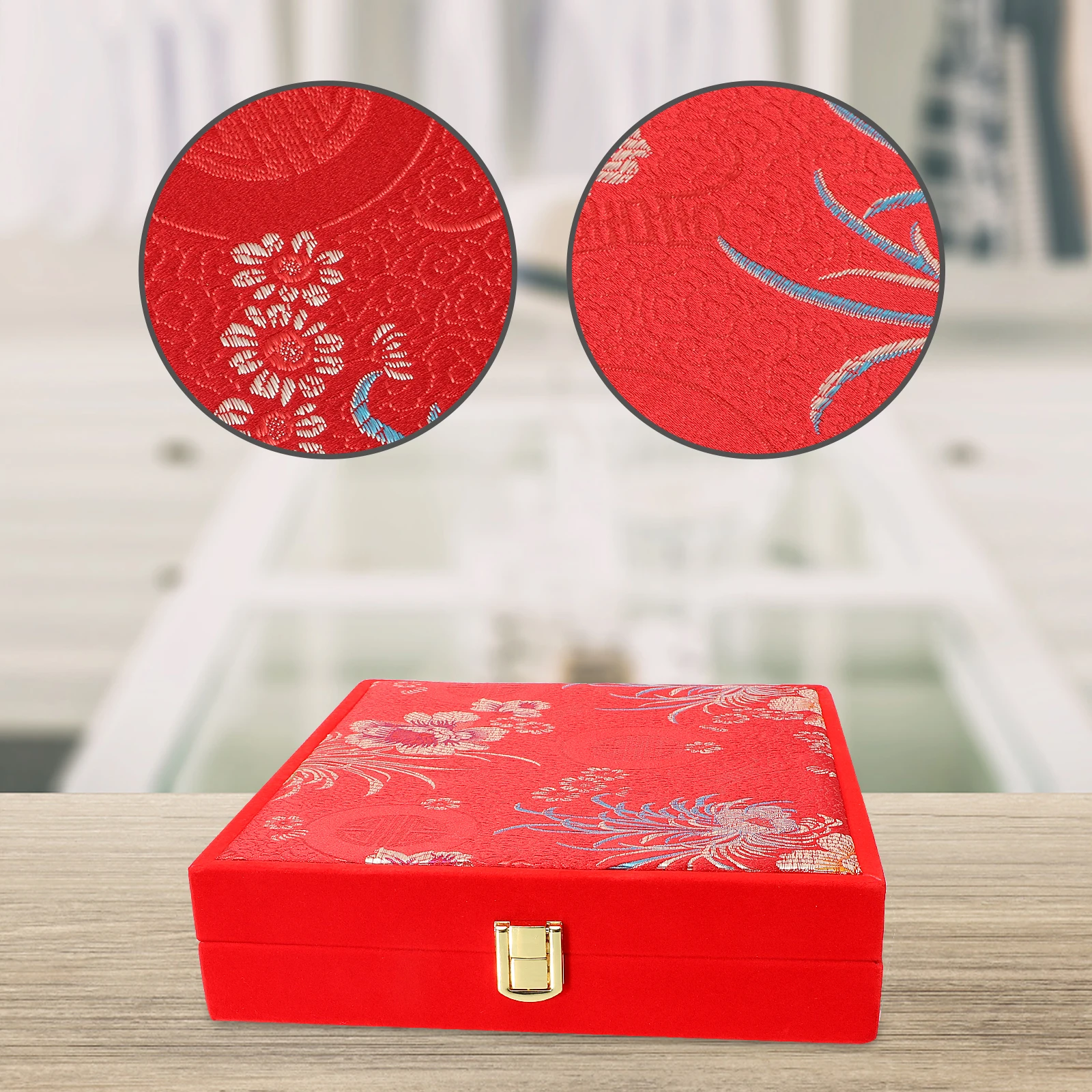 

Box Exquisite Container Red Bride Storage Portable Size High Quality Materials Dust Protection Wooden Jewelry Container