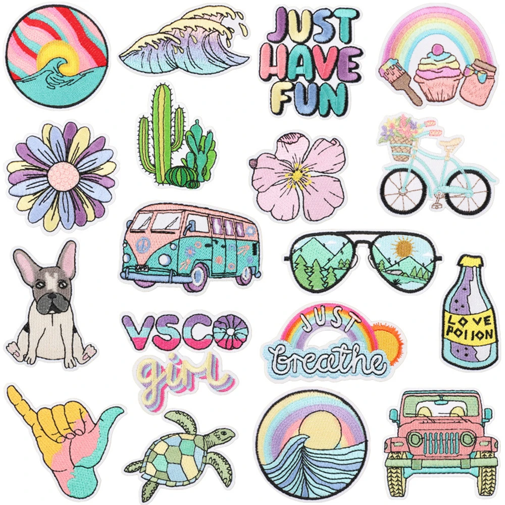 Cute Cartoon Sea Waves Car Patches for Clothing, Cloth Sticker, Embroid, Garment Accessories, DIY Logo, Iron-on, Sewing