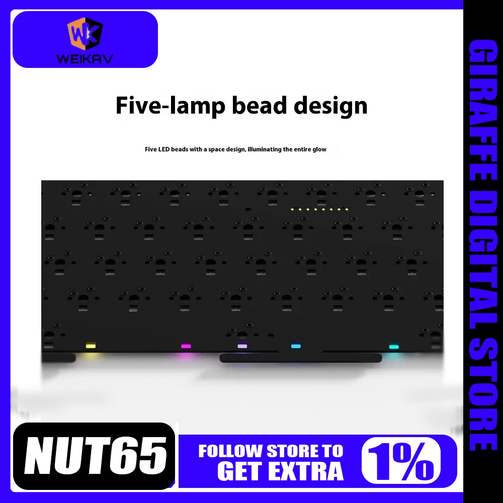 Weikav NUT65 PCB Keyboard Kit 1.6MM PCBA Non Slotted RGB Gaming Office Mechanical Keyboard Accessories Cotton Free Dedicated