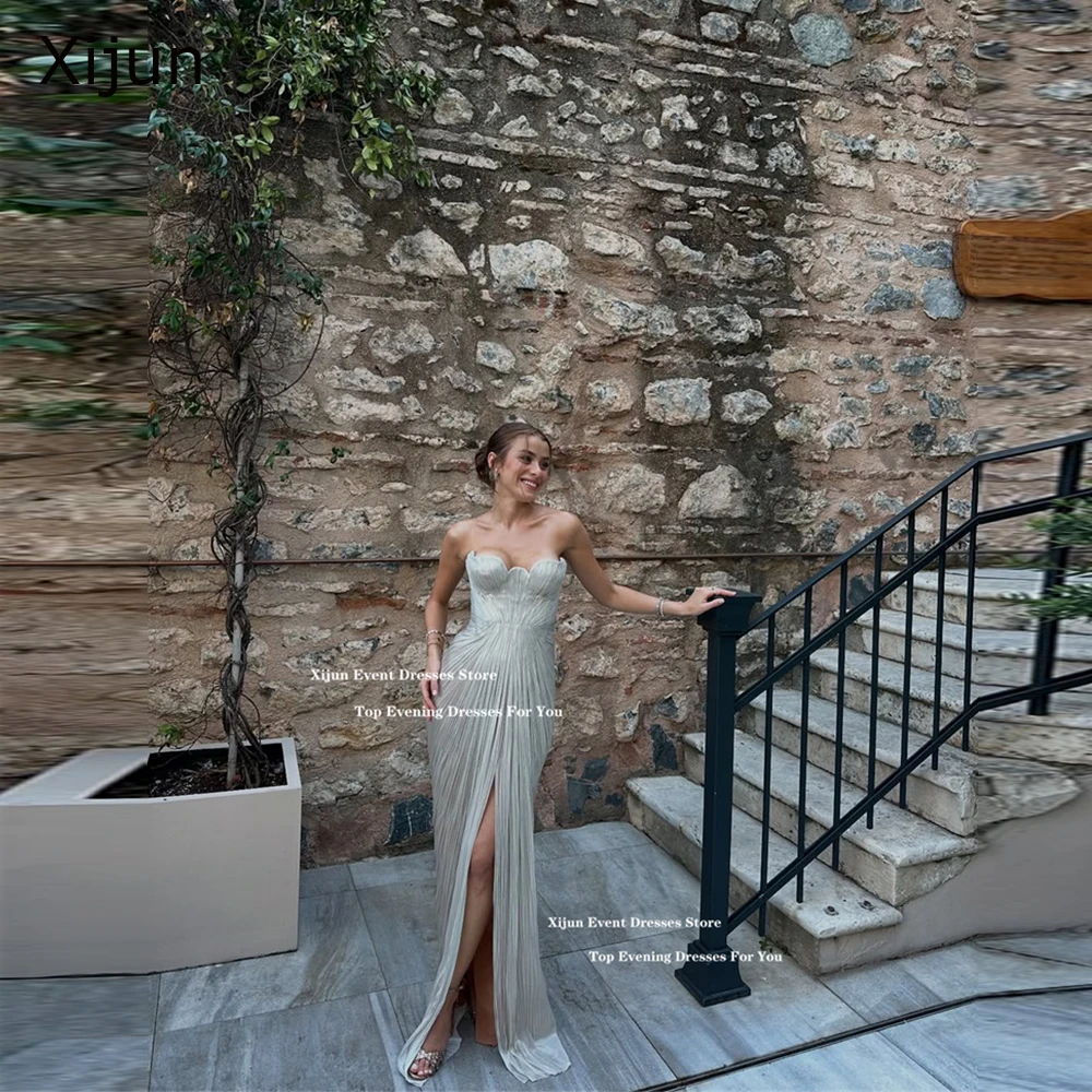 

Xijun Gray Silk Chiffon Long Evening Dresses Modern Mermaid Split Prom Dresses Sleeveless Corset Formal Prom Gowns Customized