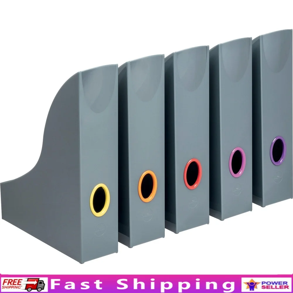 

Durable Varicolor Magazine Rack Set 5 Pack Desk Organizer Magazines Catalogs Brochures Easy Access Storage Solution