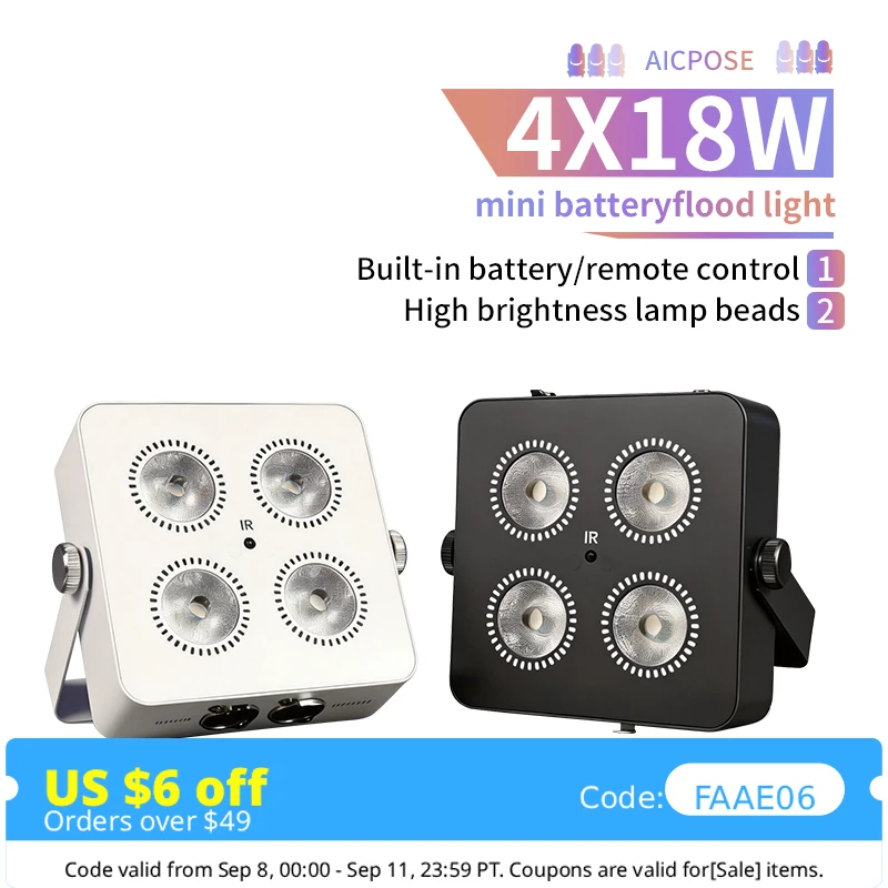 4x18W RGBWA UV 6IN1 Color Battery Wireless  Led Par Light Mini Battery Party Light 2.4G Wireless