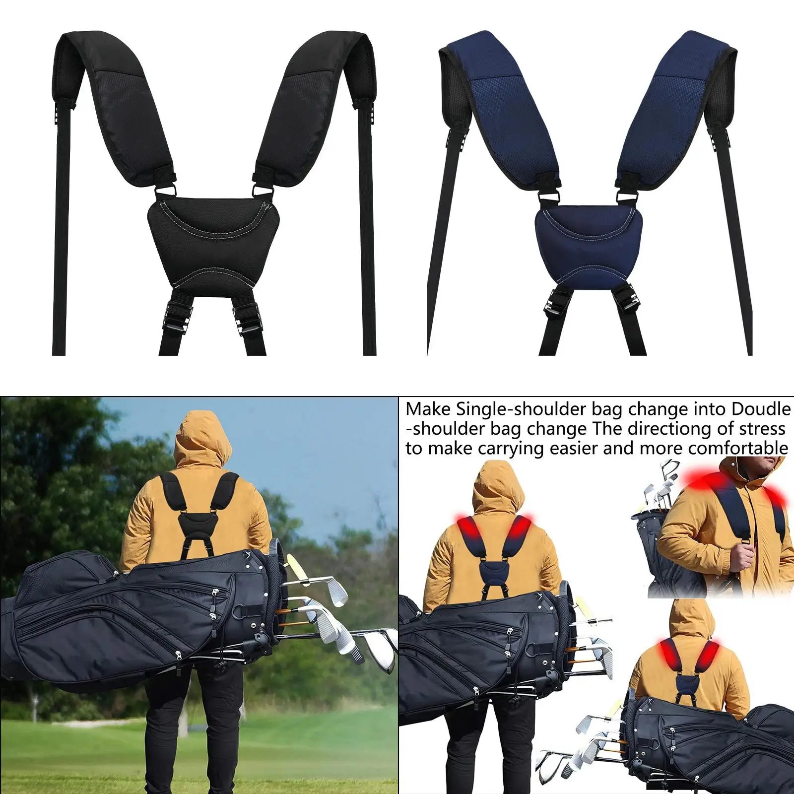 Correia de saco de golfe de náilon substituição mochila cintas conforto duffle saco duplo