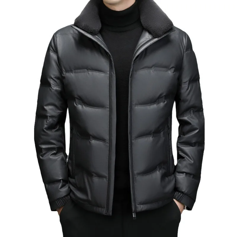 

plus Size Men's Casual Sheepskin down Jacket Warm Thick Genuine Leather Coat Men's down Jacket for Comfortable Wear