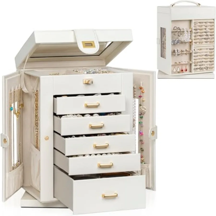 

Jewelry Box 6-Tier Organizer Functional 360° Rotating Jewelry Storage Case for Women Girls Ring Necklace Earring Bracelet Holde