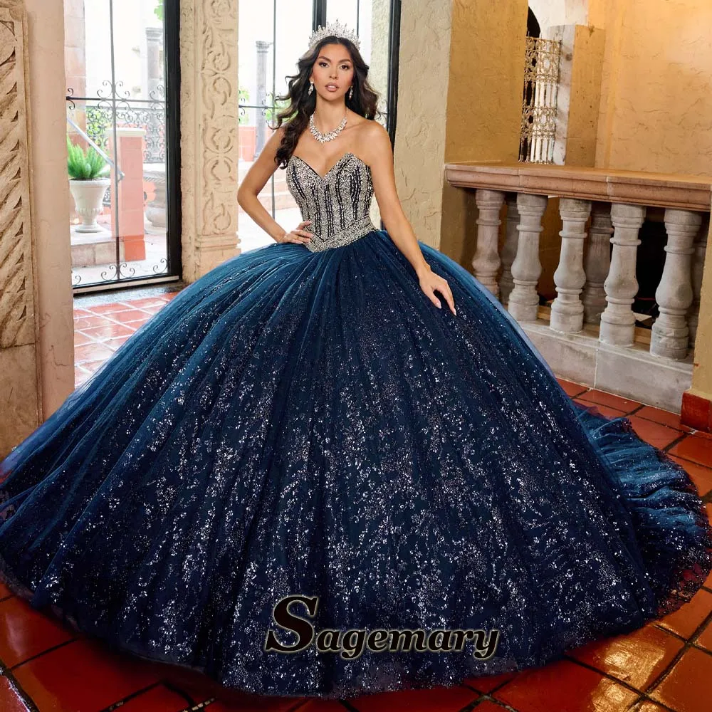 فساتين Sagemary سباركلي Quinceanera مزينة بالألماس بدون أكمام مع فيونكة مكشكشة فيستدو دي 15 Quinceaneras Morado مخصصة