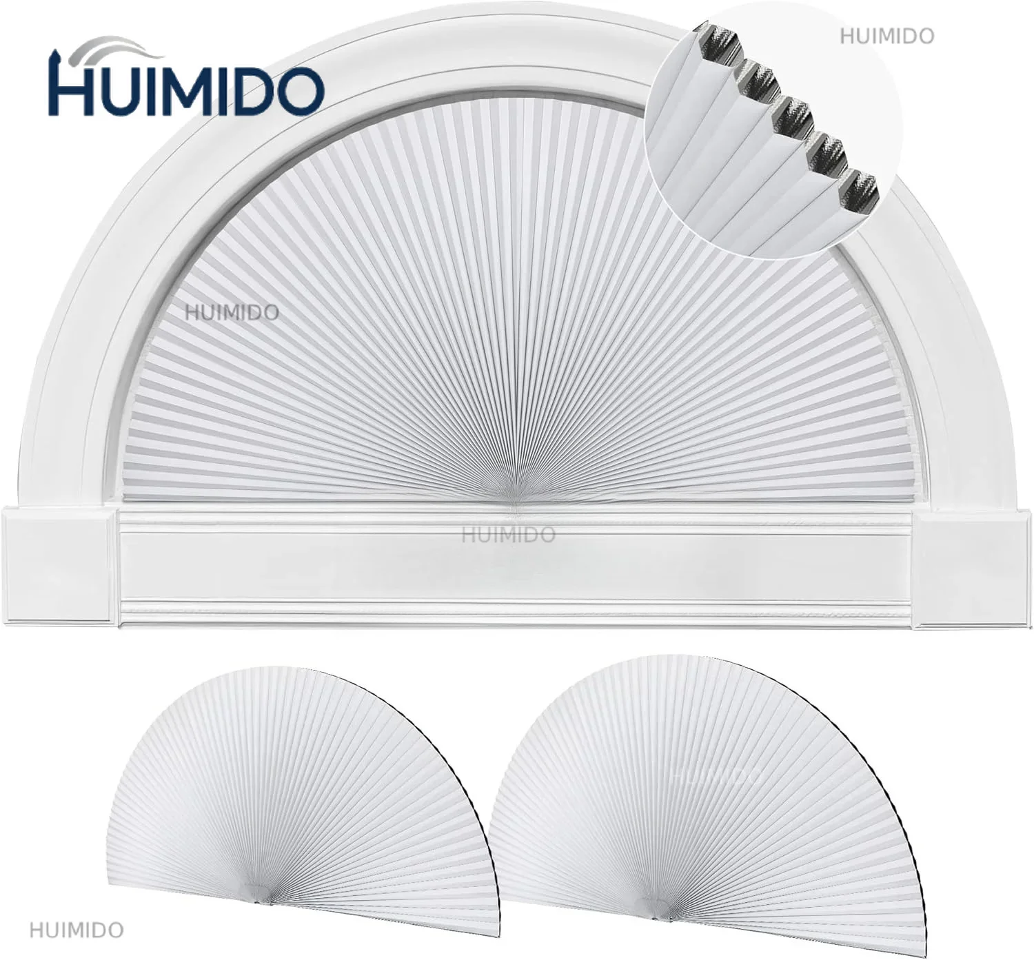 Custom-made Sunroad Half Circle Blackout Window Shades - Cordless No Drill Cellular Honeycomb Blinds | Half Moon Design