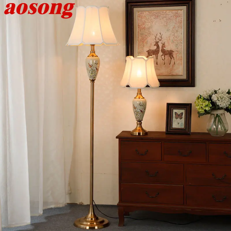 AOSONG Chinese Ceramics Floor Lamps Standing LED Modern Creative Fashion Table Light For Home Living Room Bedroom Bedside