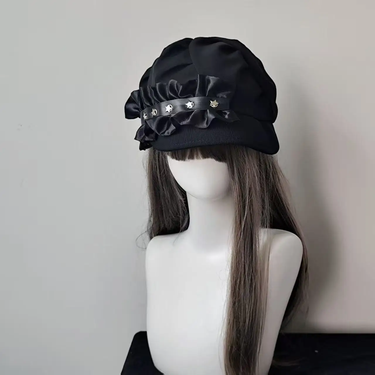 Lolita Subculture Painter Hat Pleated Star Beret Hat Octagonal Cap Flat Top Visor British Style Classic Black Outdoor Punk Hat