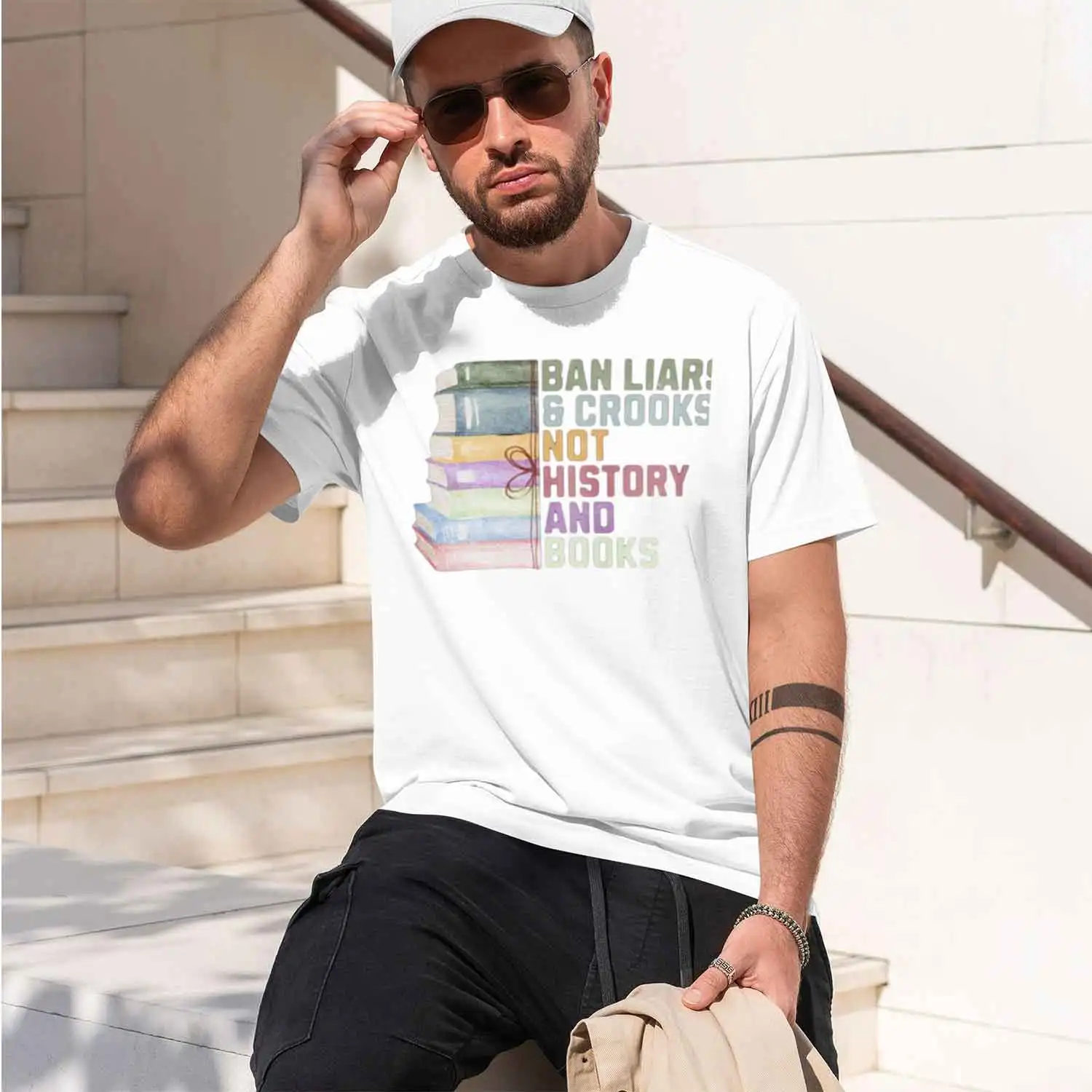 Banned Crooks Not History and Books Librarian Gift Freem To Read Advocacy Bold Watercolor Stack of Paired Grh Tshirts 2026 New M