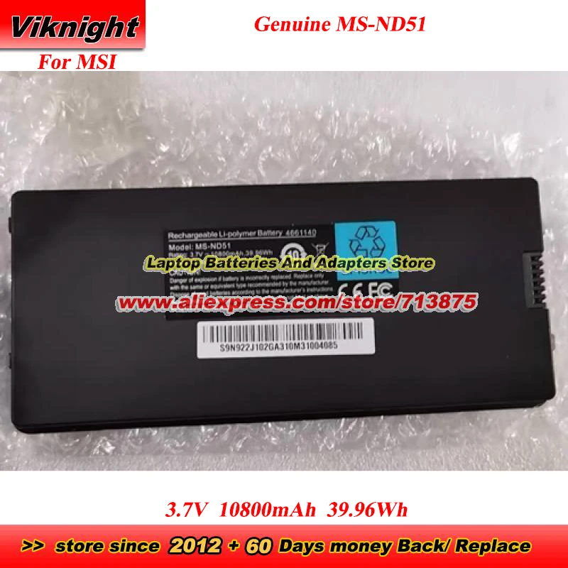 

Genuine New MS-ND51 Battery For MSI S9N-922J200-GA3 4661140 3.7V 10800mAh 39.96Wh Battery