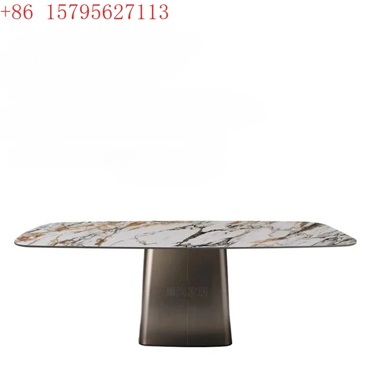 Nordic light luxury rock slab dining table Italian minimalist household rectangular marble surface dining table9344