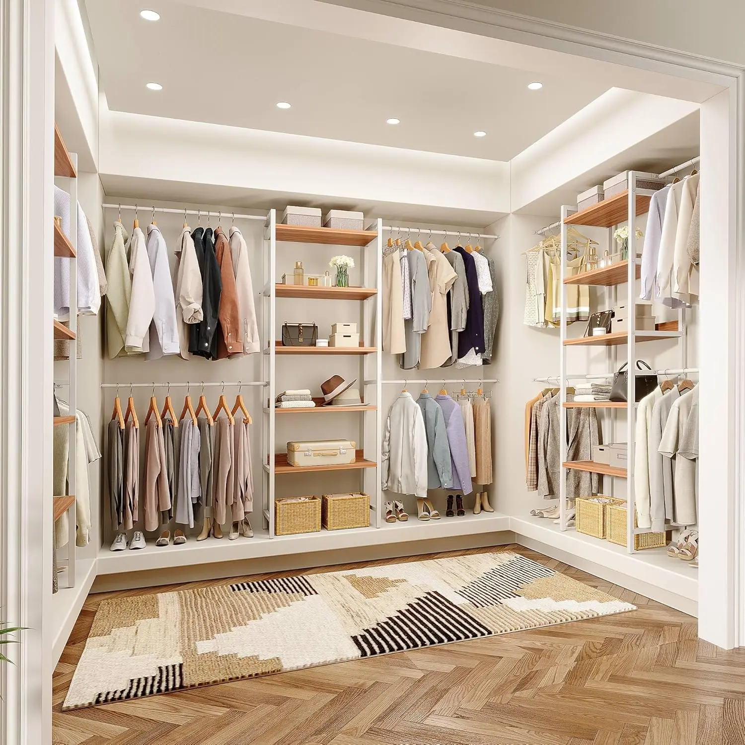 Dwvo Closet Organizer System For Bedroom, Adjustable Heavy Duty Garment Rack Walk In Closet System, 4 Expandable Hanger Rods