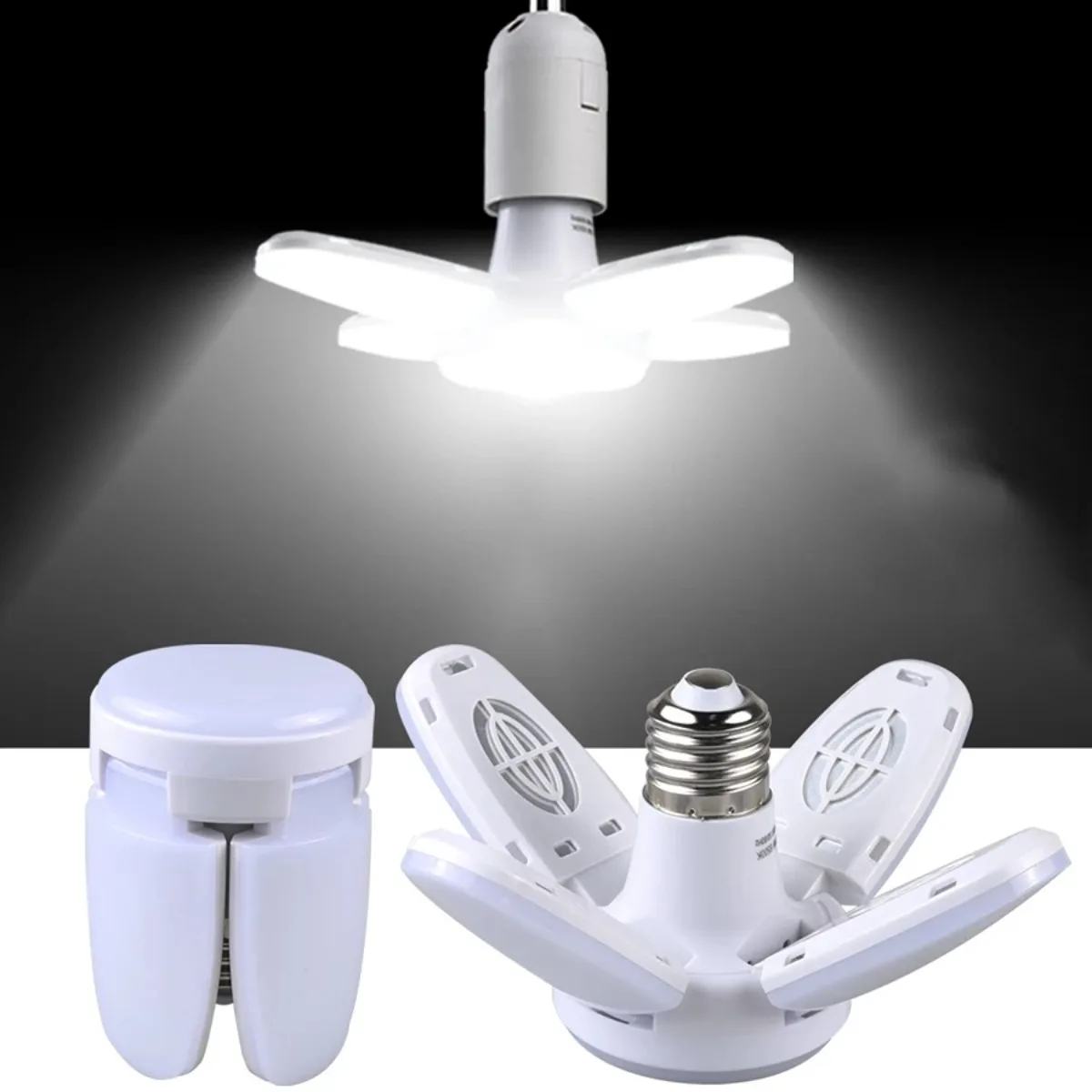 

E27 LED Bulb 2PCS Fan Blade Lamp 85-265V 28W 360° Foldable LED Industrial Light Bulb Lamp for Home Ceiling Light Garage Light