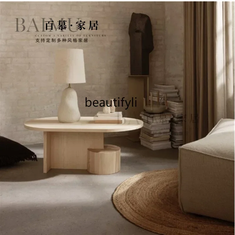 

SS ss7486 Solid wood coffee table living room household tea table modern simple oval bed and breakfast table