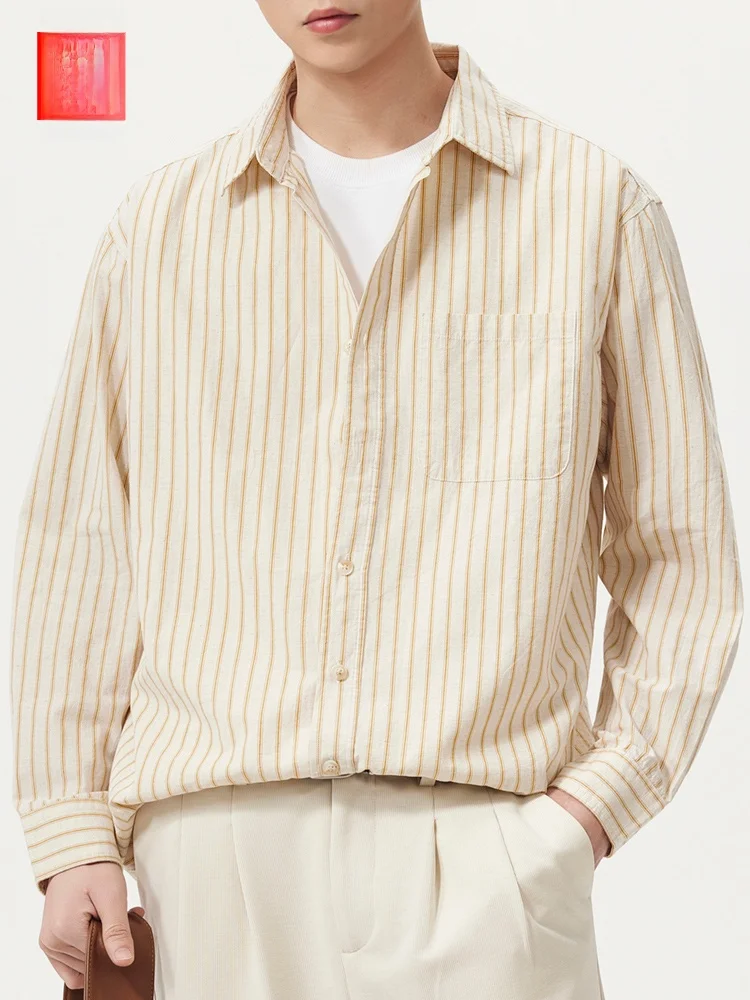 

American Sle Men's Long Sve Linen Striped irt Casual Loose Fit Spring Autumn Versatile Outerwear Breathable Comfortable