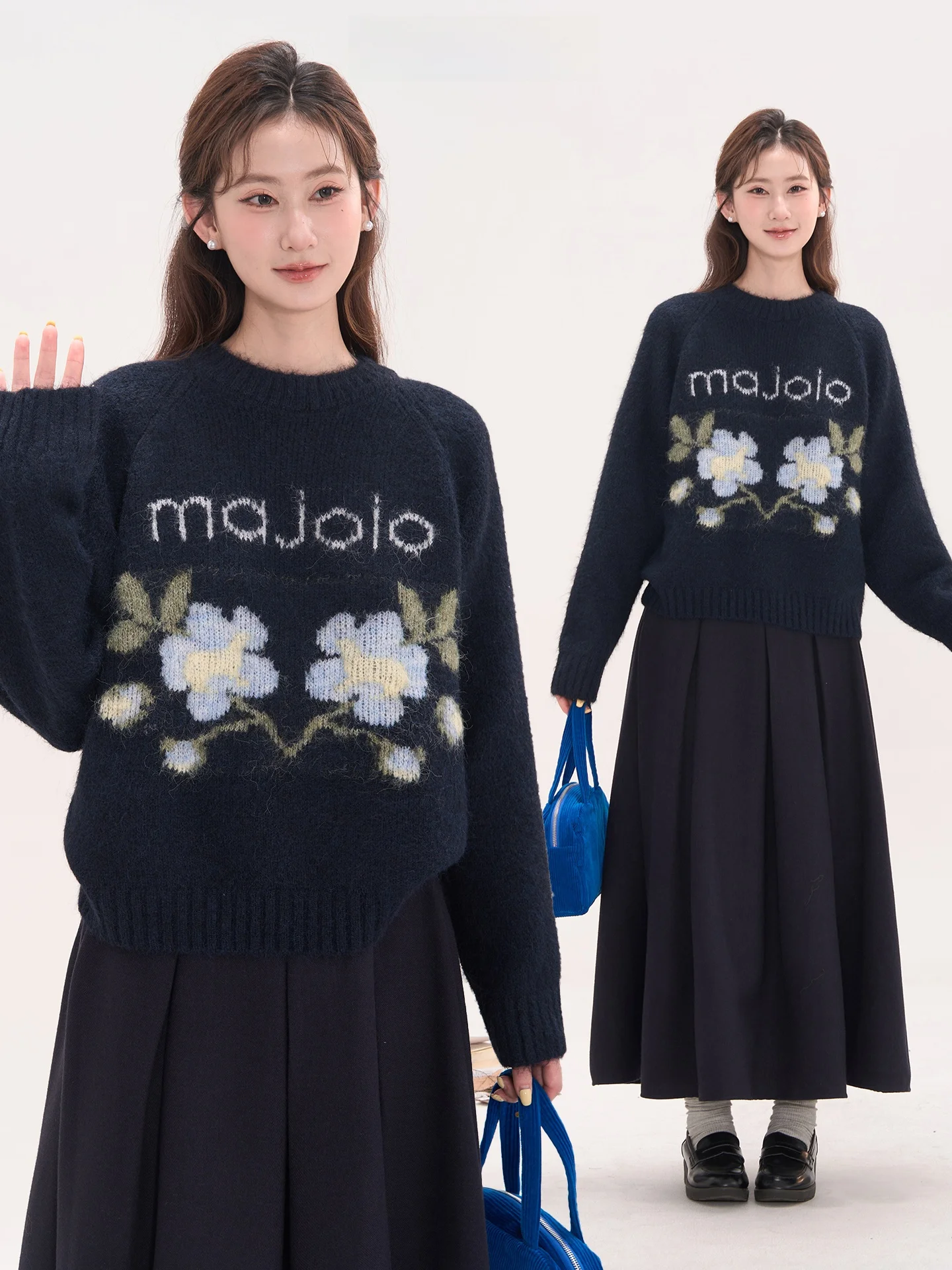 

Женский вязаный шерстяной свитер с цветочным узором, круглый вырез, осенне-зимний дизайн, Heme 2, топ из смесовой шерсти с длинными рукавами