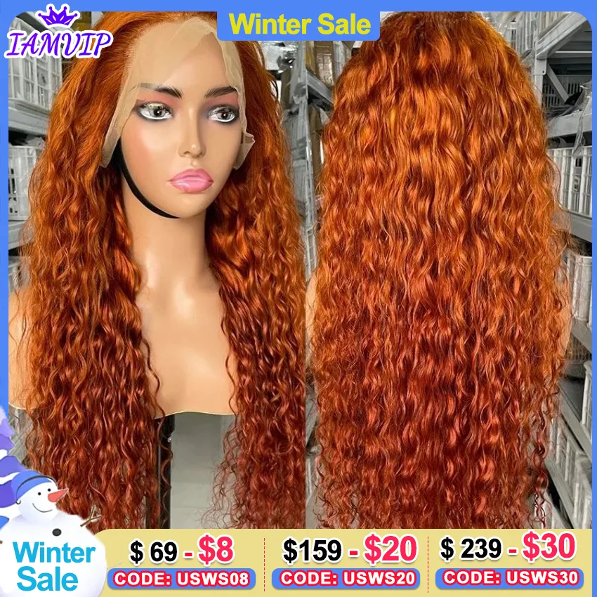 

IAMVIP 13x6 13x4 Orange Ginger Deep Wave Remy Lace Front Wig Colored Curly Lace Frontal Human Hair Wigs For Women Human Hair Wi