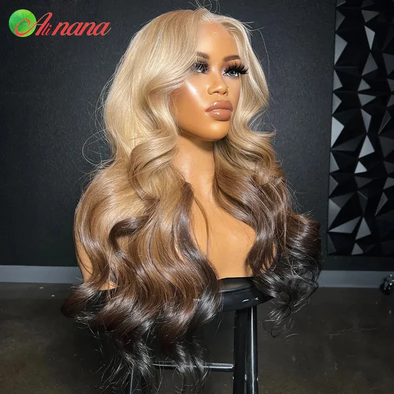 HD 13x4 Lace Frontal Wig Body Wave Ombre Gray Blonde Brown Colored Pre-Plucked 5x7 Lace Closure Wig Human Hair Wigs For Women