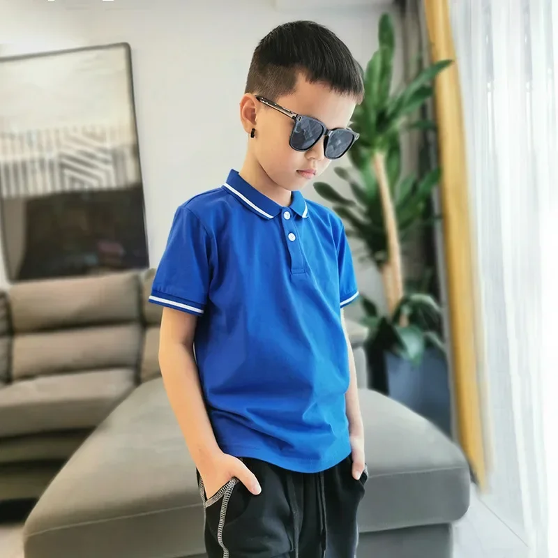 Summer new boys short-sleeved lapel T-shirt middle and large children solid color POLO shirt children short-sleeved