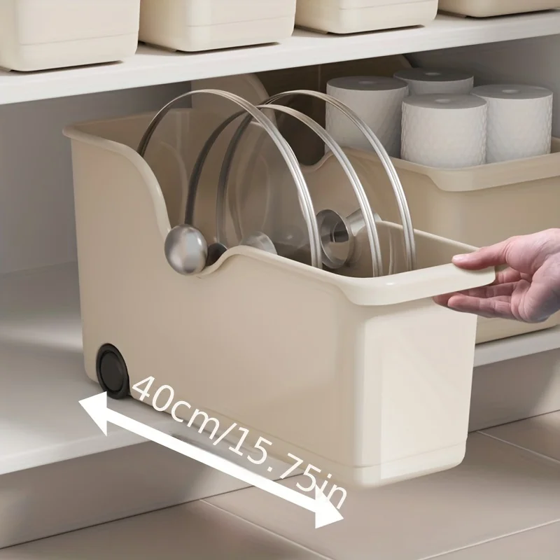 1pcs/kitchen pot storage box with pulley under the sink cabinet pot lid rack storage rack seasoning sundries storage rack