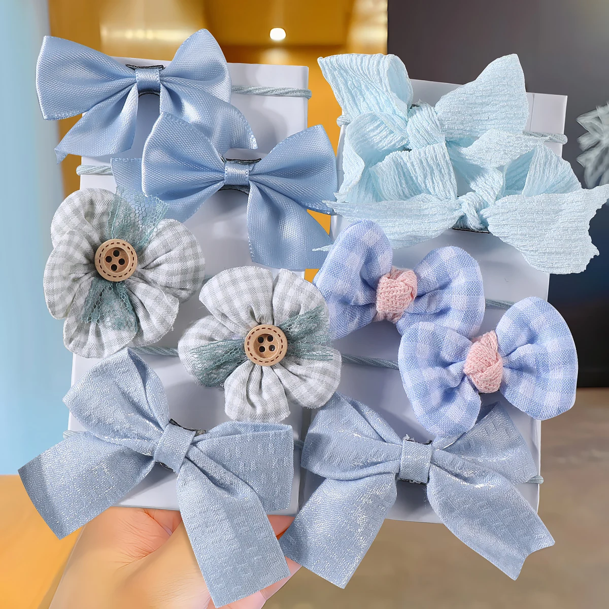 10Pcs/Set Children\'s Bow Flower Headbands Princess Sweet Flower Hair Bands Girls Ponytail Rubber Band Hair Accessories