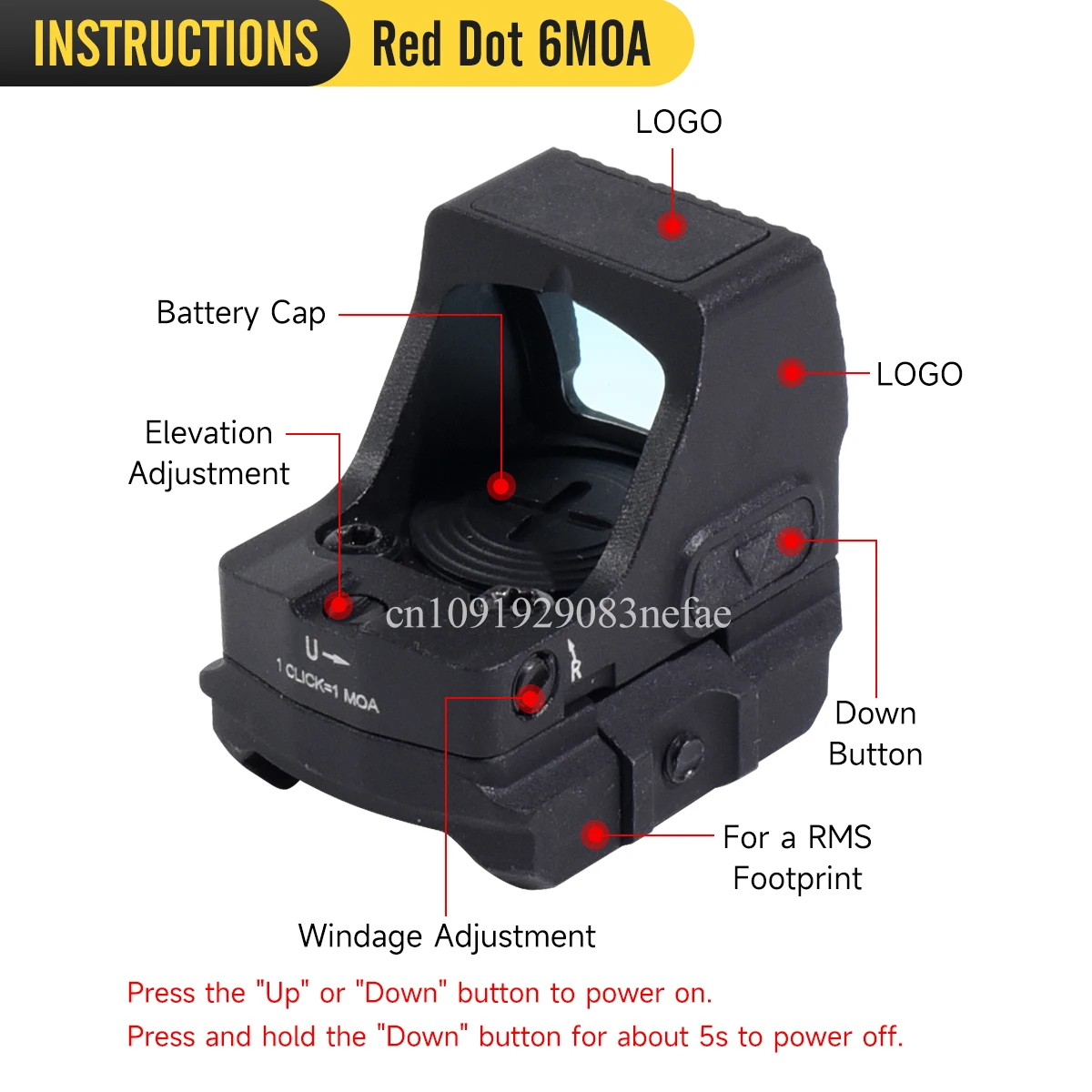 DF-CCW Red Dot Sight 6MOA Compact 1x20mm Optik Taktis Berburu Berkinerja Tinggi untuk Pistol RMS Footprint, dengan Tanda Asli