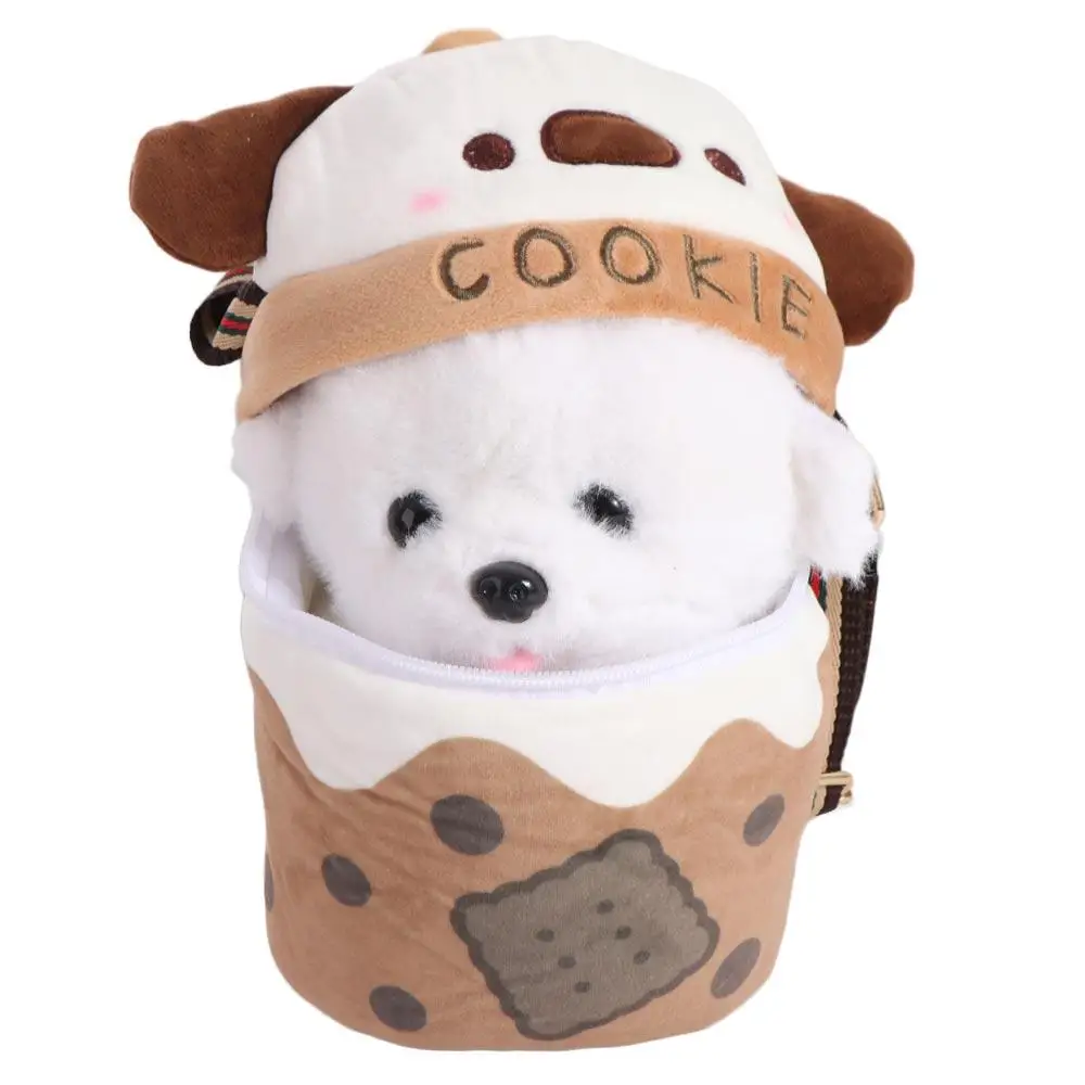 Bubble Tea Teacup Dog Plush Doll Bag Milk Tea Drink Zipper Teacup Dog Crossbody Bag Cute Cotton Stuffed Puppy Doll Handbag