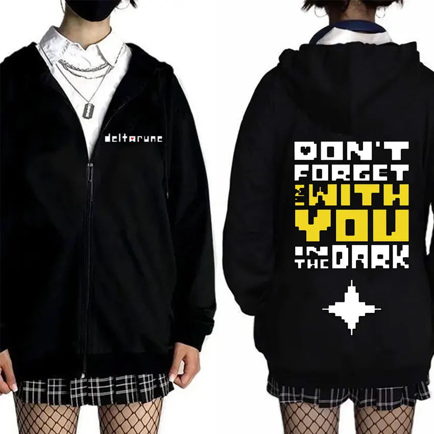 Moletom com Zíper Deltarune: Não Se Esqueça Que Estou Com Você no Escuro - Roupa Masculina e Feminina, Casaco Casual Oversized com Zíper para Otakus
